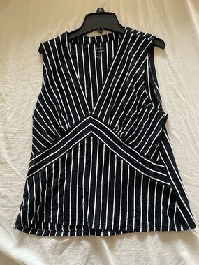 Banana Republic Black and White Striped V-Neck Tank Top